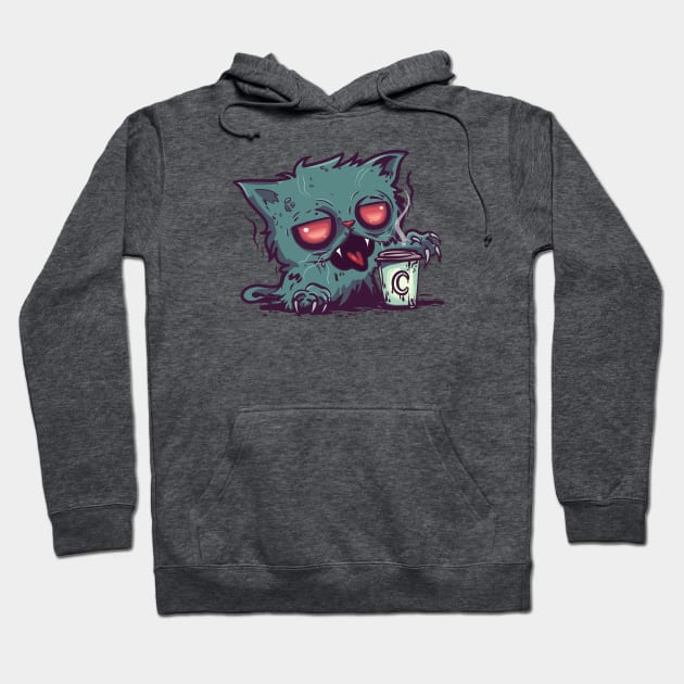 Zombie Coffee Cat Hoodie by KilkennyCat Art